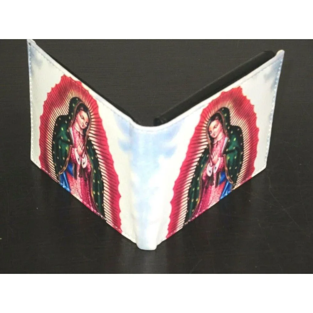 COPY - Virgin Mary Guadalupe Religious Print Bi-Fold Vegan Leather Men's Wallet…